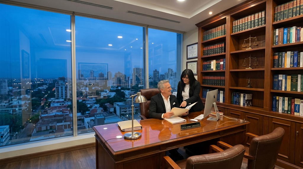 Reunión del Socio Fundador Alexis Velasquez analizando documentos con abogados